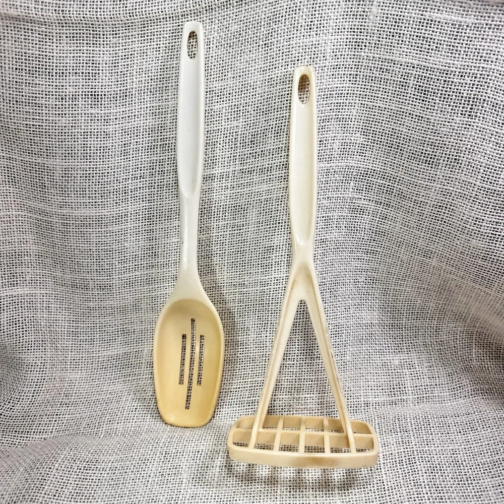 Foley Slotted Spoon & Potato Masher Beige Nylon‎ Kitchen Utensils Made in USA
